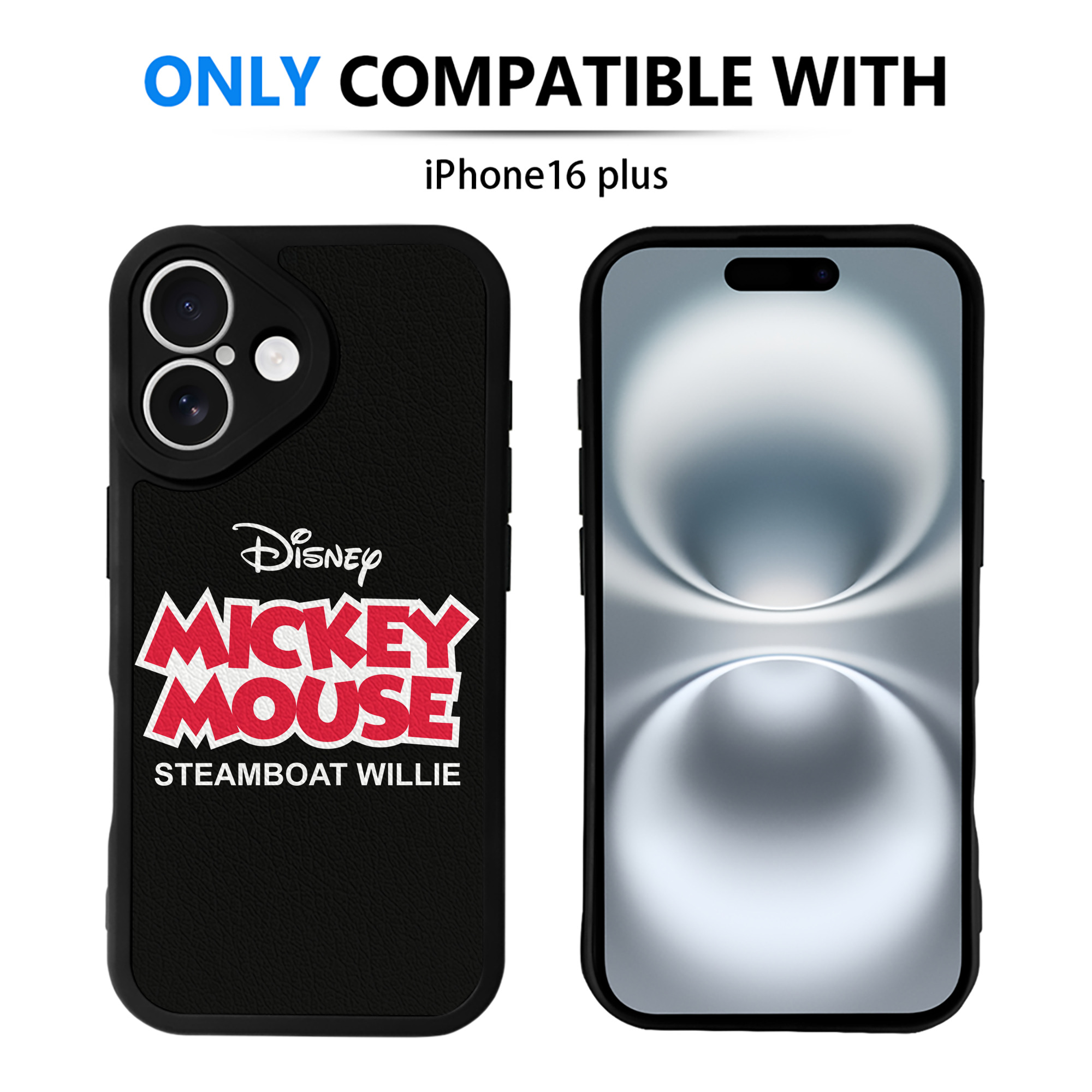 （画像用） ミッキーマウス Mickey Mouse 【iPhone 16シリーズ対応】シリコンスマホケース（レザー調） 材質：シリコン